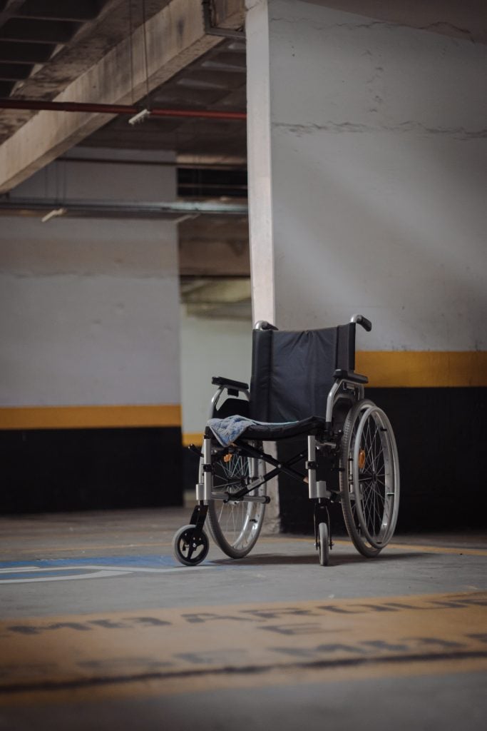 Wheelchair in a parking garage
