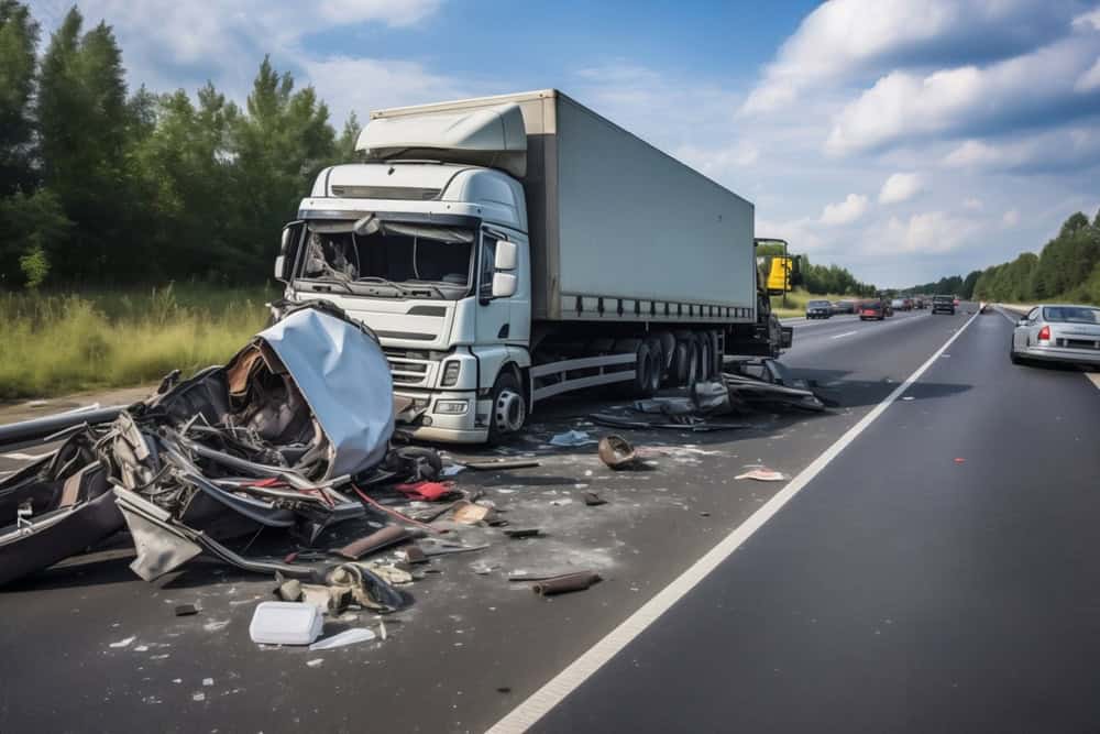 Cracked side mirror from a blind spot truck accident, highlighting the danger of truck visibility.