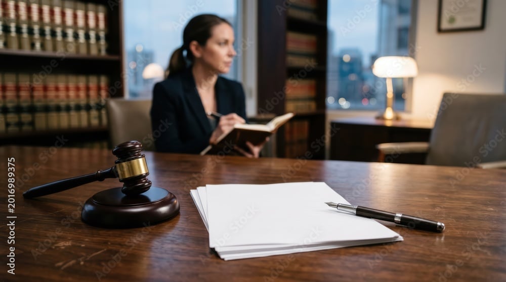 Car accident lawyer reviewing case documents in office before injury claim filing.