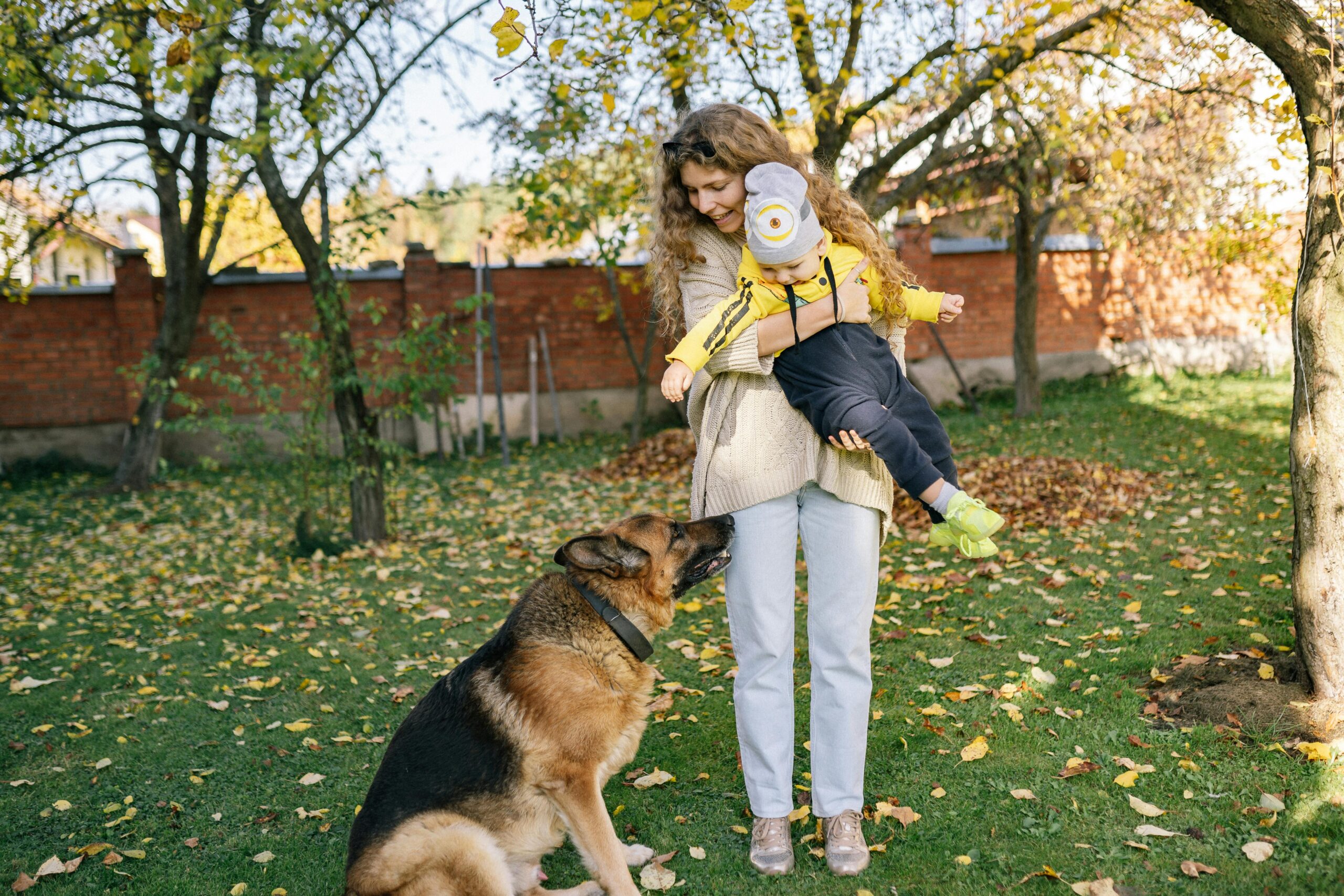 Person petting a dog outside while child watches, illustrating a dog bite scenario